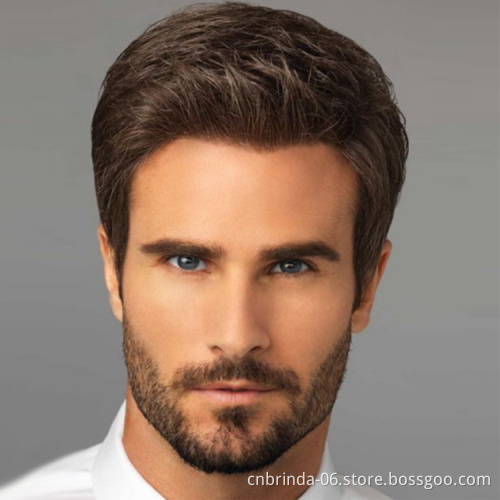 Amazon FBA supplier Men Short Wig Brown Natural Layered Cosplay Party Heat Resistant Fiber Party Full Hair Wigs for Male Guy